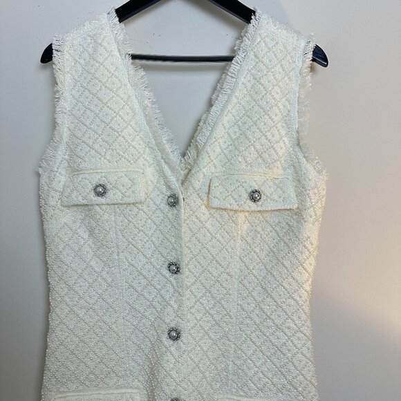 Anthropologie BHLDN Ella V-Neck Pearl Tweed Mini Dress in White Size Medium - Picture 6 of 15